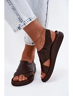 model 22122925 Kožené dámské sandály čokoládové - Zazoo