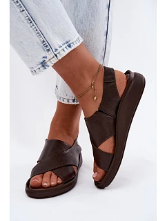 model 22122925 Kožené dámské sandály čokoládové - Zazoo