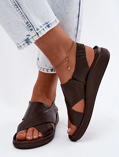 model 22122925 Kožené dámské sandály čokoládové - Zazoo