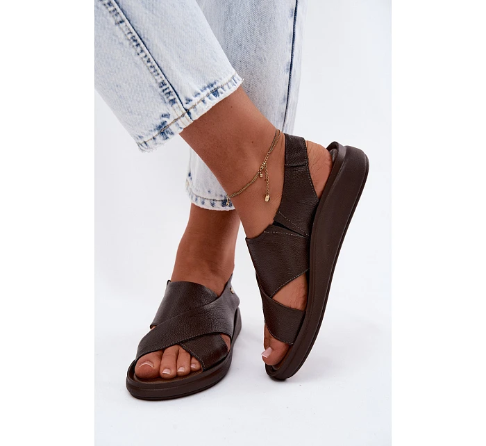 model 22122925 Kožené dámské sandály čokoládové - Zazoo