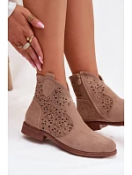 Dámské perforované kotníkové boty model 22102058 Béžové - S.Barski