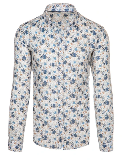 Pánska kvetinová biela košeľa FashionStreet DX2634