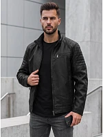 Pánska kožená zateplená bunda s kapucňou, čierna, FashionStreet TX5143 Pánska kožená zateplená bunda s kapucňou, čierna, FashionStreet TX5143