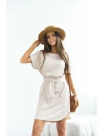 Dámske jednoduché béžové šaty s okrúhlym výstrihom (655) Dámske jednoduché béžové šaty s okrúhlym výstrihom (655)