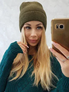 model 18750025 khaki čepice z mohéru - K-Fashion