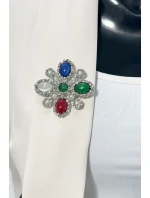 Brošňa Kvetina 2 strieborná + viacfarebná