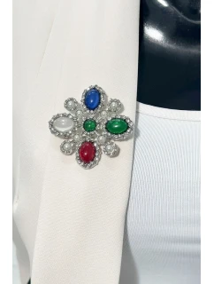 Brošňa Kvetina 2 strieborná + viacfarebná