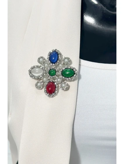 Brošňa Kvetina 2 strieborná + viacfarebná