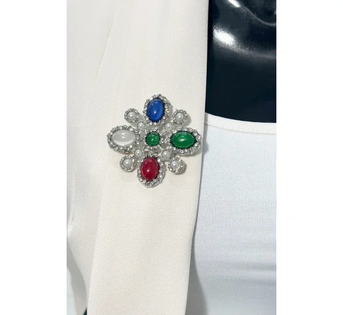 Brošňa Kvetina 2 strieborná + viacfarebná