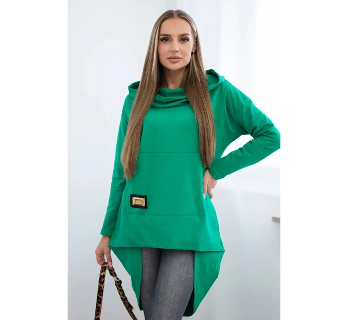 Mikina s dlhým chrbtom a kapucňou svetlo zelená