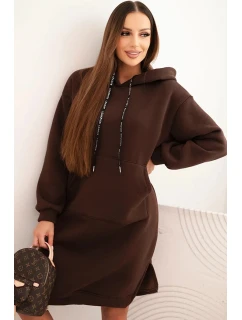 Dámske bavlnené zateplené šaty s kapucňou Brown