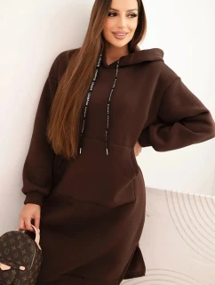 Dámská bavlněná šaty s kapucí zateplená hnědá