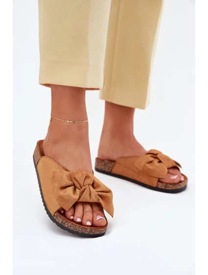 Klapki Damskie Na Korkowej Podeszwie Kokardką Camel Seressa Klapki Damskie Na Korkowej Podeszwie Kokardką Camel Seressa