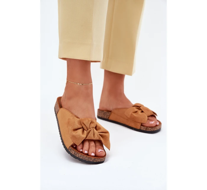 Klapki Damskie Na Korkowej Podeszwie Kokardką Camel Seressa Klapki Damskie Na Korkowej Podeszwie Kokardką Camel Seressa