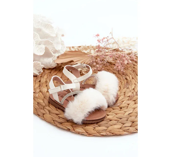 Detské sandále na suchý zips s kožušinou, biele Rosavere