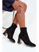 Dámske čižmy Amelisse - čierne, na podpätku, zateplené so zlatými detailmi