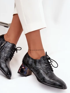 Dámske lakované topánky na podpätku s kryštálmi Artiker - sivé