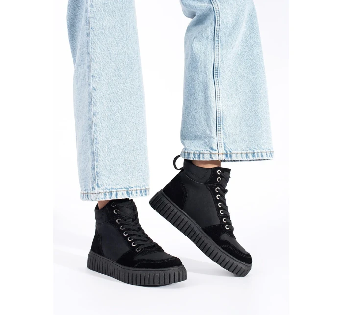 Trendy dámske členkové topánky čierna platforma Trendy dámske členkové topánky čierna platforma