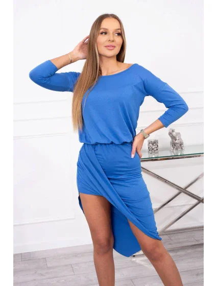 Asymetrické šaty, 3/4 rukávy, nevädzovo modré