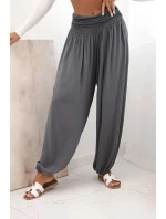 Dámske viskózové nohavice so širokými nohavicami a volánmi graphite