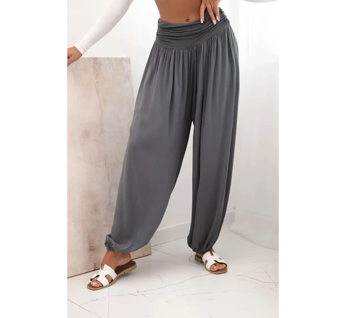 Dámske viskózové nohavice so širokými nohavicami a volánmi graphite