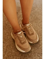 Zamszowe Sneakersy Damskie Na Platformie Big Star RR274A345 HI-POLY SYSTEM Ciemnobeżowe