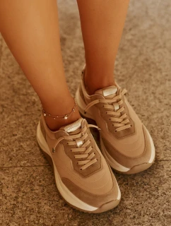 Zamszowe Sneakersy Damskie Na Platformie Big Star RR274A345 HI-POLY SYSTEM Ciemnobeżowe