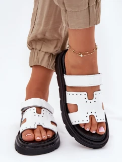 Lakované Dámské Pantofle Z Přírodní Kůže Na Platformě Bílé model 21697393 - Zazoo