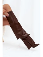 Zateplené Kozačky Na Jehlovém Podpatku S Svrškem Čokoládové model 21704865 - Boto