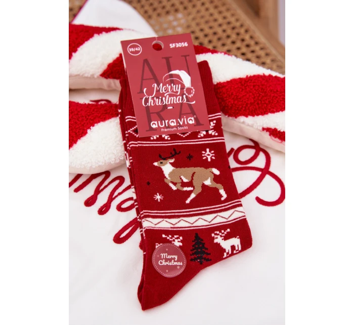 Pánske vianočné ponožky s motívom bežiaceho soba - červené Pánske vianočné ponožky s motívom bežiaceho soba - červené