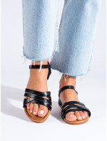 Luxusné dámske sandále čierne bez podpätku