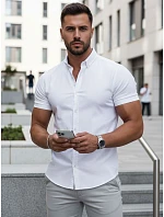Pánska košeľa s krátkym rukávom, strih regular fit, biela, FashionStreet KX1097