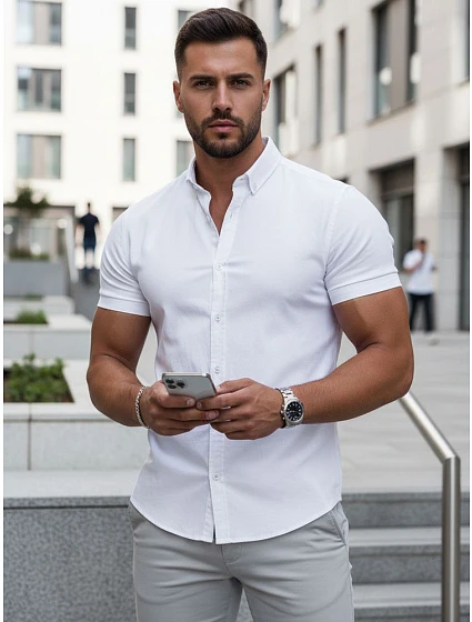 Pánska košeľa s krátkym rukávom, strih regular fit, biela, FashionStreet KX1097