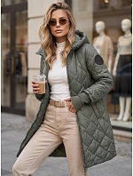 Dlhá dámska prešívaná prechodná bunda, zelená, FashionStreet TY5863 Dlhá dámska prešívaná prechodná bunda, zelená, FashionStreet TY5863