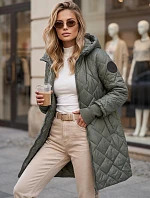 Dlhá dámska prešívaná prechodná bunda, zelená, FashionStreet TY5863