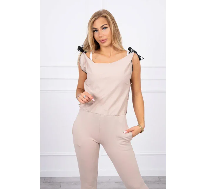 Nohavice/oblek s nápisom selfie beige