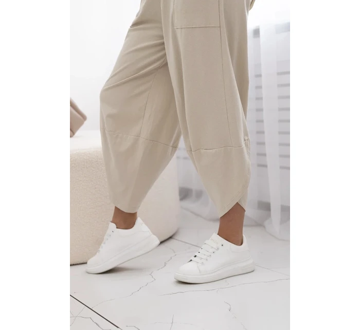 Súprava bavlnená blúzka + nohavice béžová