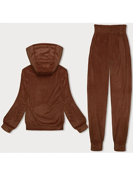 Hnědá dámská velurová souprava s kapucí model 19368947 - J.STYLE Hnědá dámská velurová souprava s kapucí model 19368947 - J.STYLE