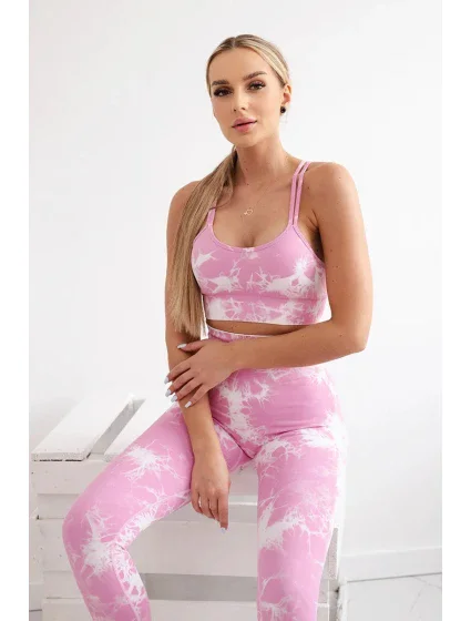 Fitness set model 20129769 legíny push up světle růžová + ecru - K-Fashion