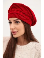 Dámská zimní čepice z vlny volného střihu s ozdobným pletením model 21878063 červená - K-Fashion