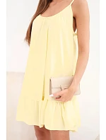 Dámské viskózové šaty na ramínka s volánem a zavazováním žluté