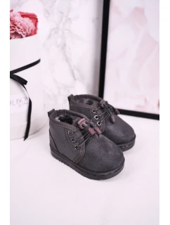 Dziecięce Sznurowane Śniegowce Ocieplone Futerkiem Szare Hunter