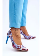 Modne Skórzane Szpilki Lewski Shoes 2659 Niebiesko-Czerwone