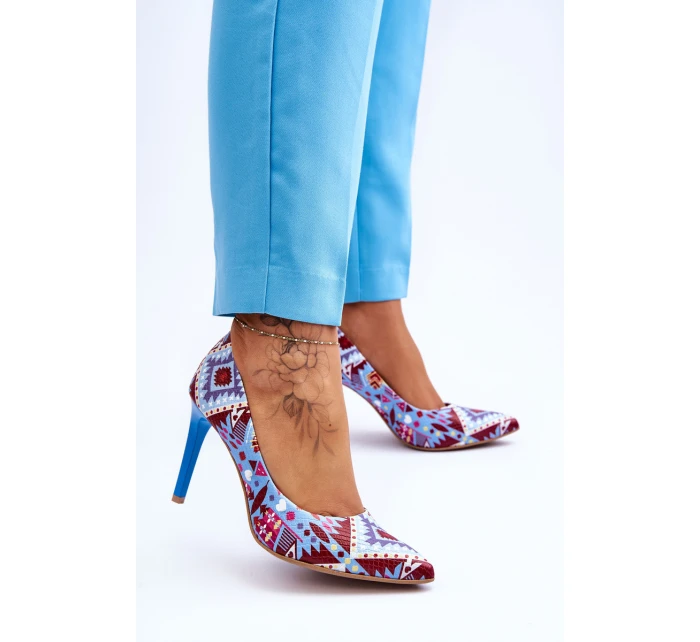 Modne Skórzane Szpilki Lewski Shoes 2659 Niebiesko-Czerwone
