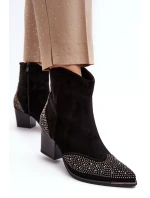 Damskie Zdobione Botki Kowbojki Na Słupku Czarne Eleduana Damskie Zdobione Botki Kowbojki Na Słupku Czarne Eleduana