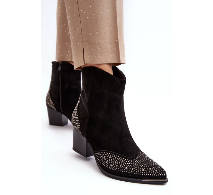 Damskie Zdobione Botki Kowbojki Na Słupku Czarne Eleduana Damskie Zdobione Botki Kowbojki Na Słupku Czarne Eleduana