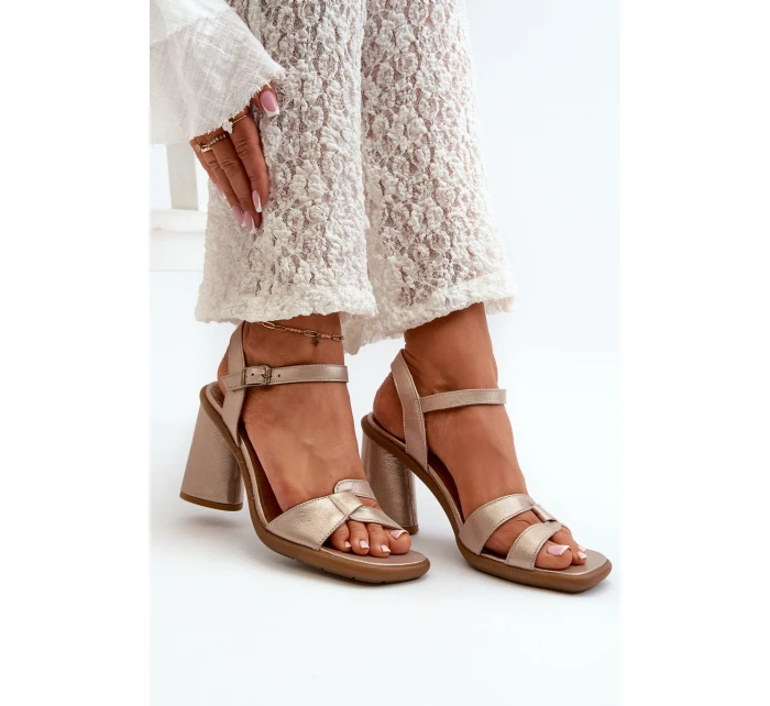Skórzane Sandały Na Słupku Maciejka 06029-25 Złote
