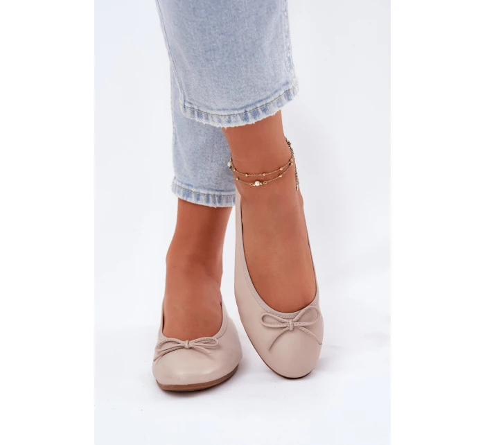 Skórzane Baleriny Damskie Maciejka P6800-04 Beżowe