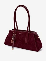 Eko semišová kabelka s přívěskem Bordová Nelina