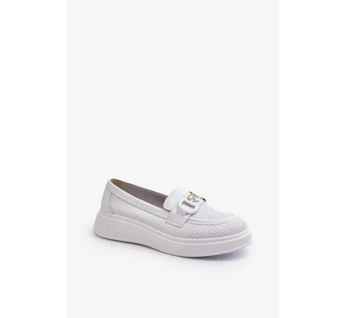 Dámske kožené mokasíny na platforme, biele S.Barski Dámske kožené mokasíny na platforme, biele S.Barski